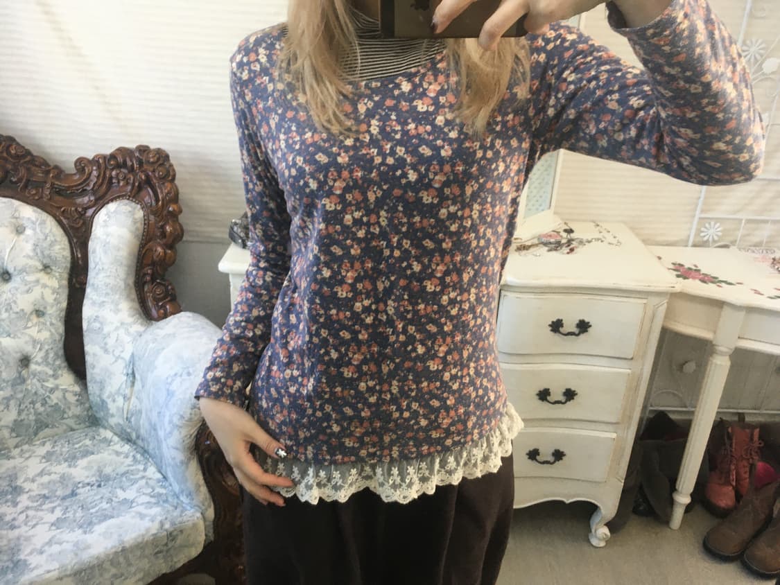 Set)하구미 잔꽃레이스티 + 모리 울 가디건 상품이미지8