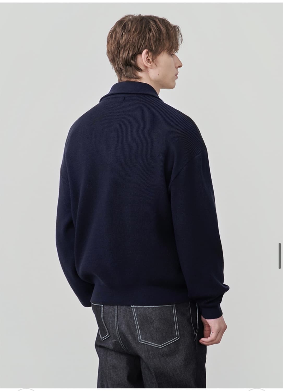 (XL) 드로우핏 오버사이즈 하프 집업 카라 울 니트 NAVY 판매 상품이미지8