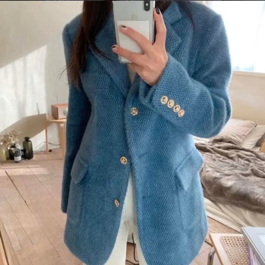 봄 블루 누빔 패딩안감 자켓 골드 버튼 클래식 자켓 44~66 상품이미지2