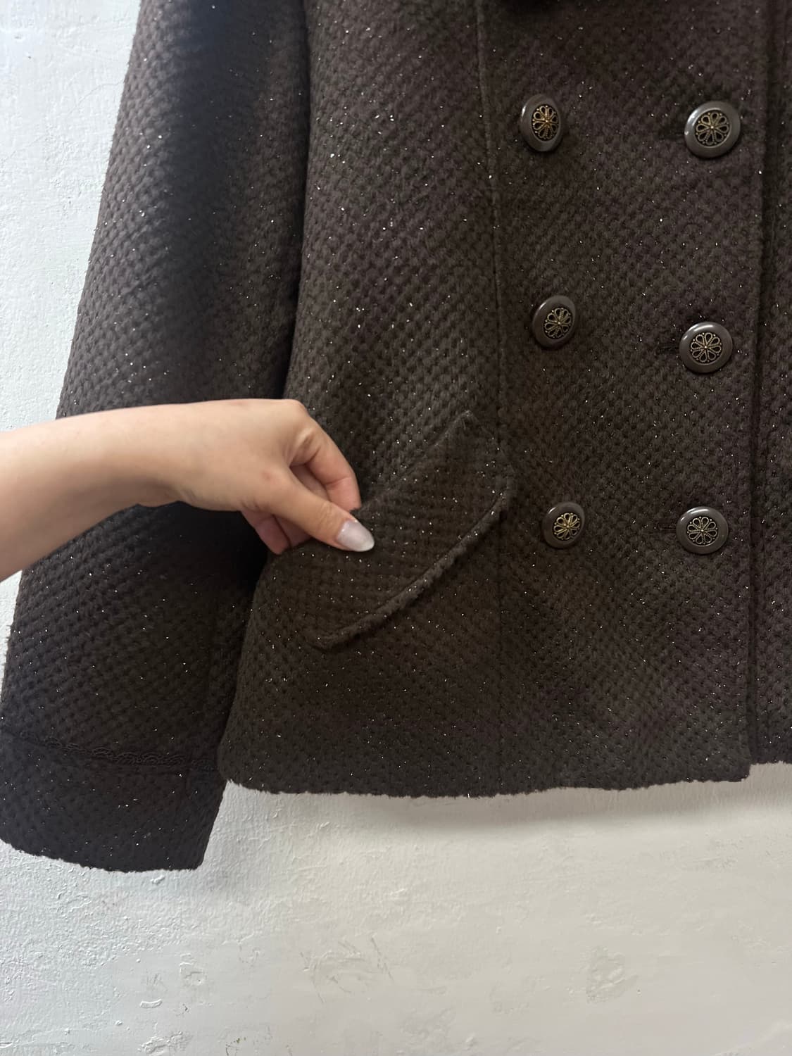 일본빈티지 둥근카라 axes femme 엑시즈팜 더블 버튼 브라운 코트 상품이미지4