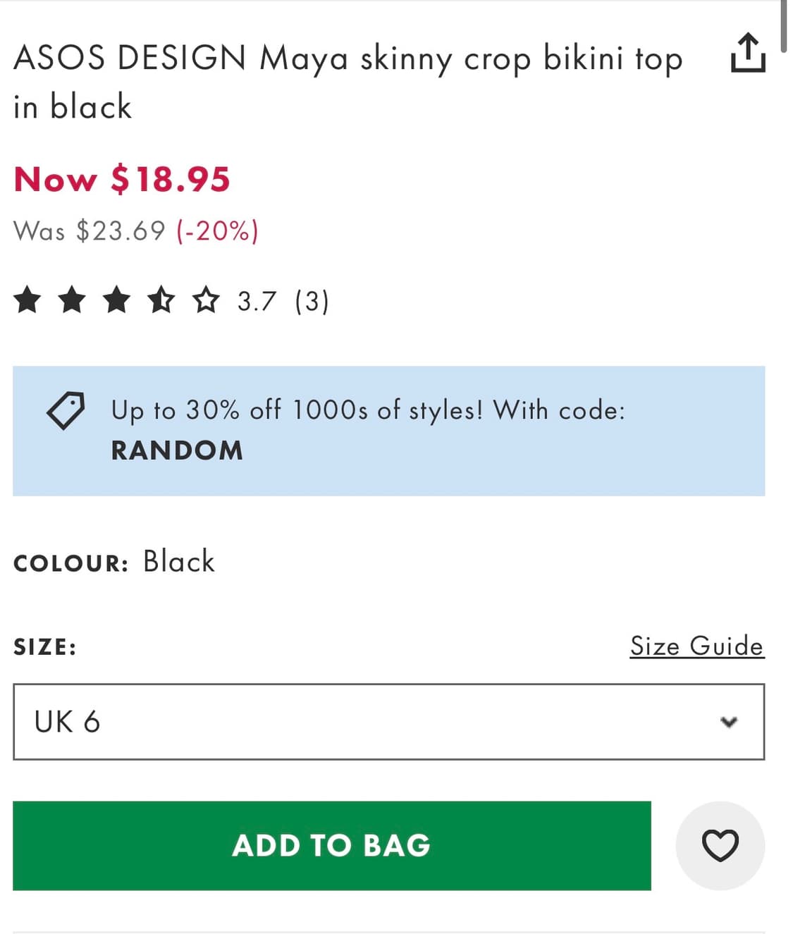 ASOS bikini top 아소스 비키니 상의 수영복 black 상품이미지5