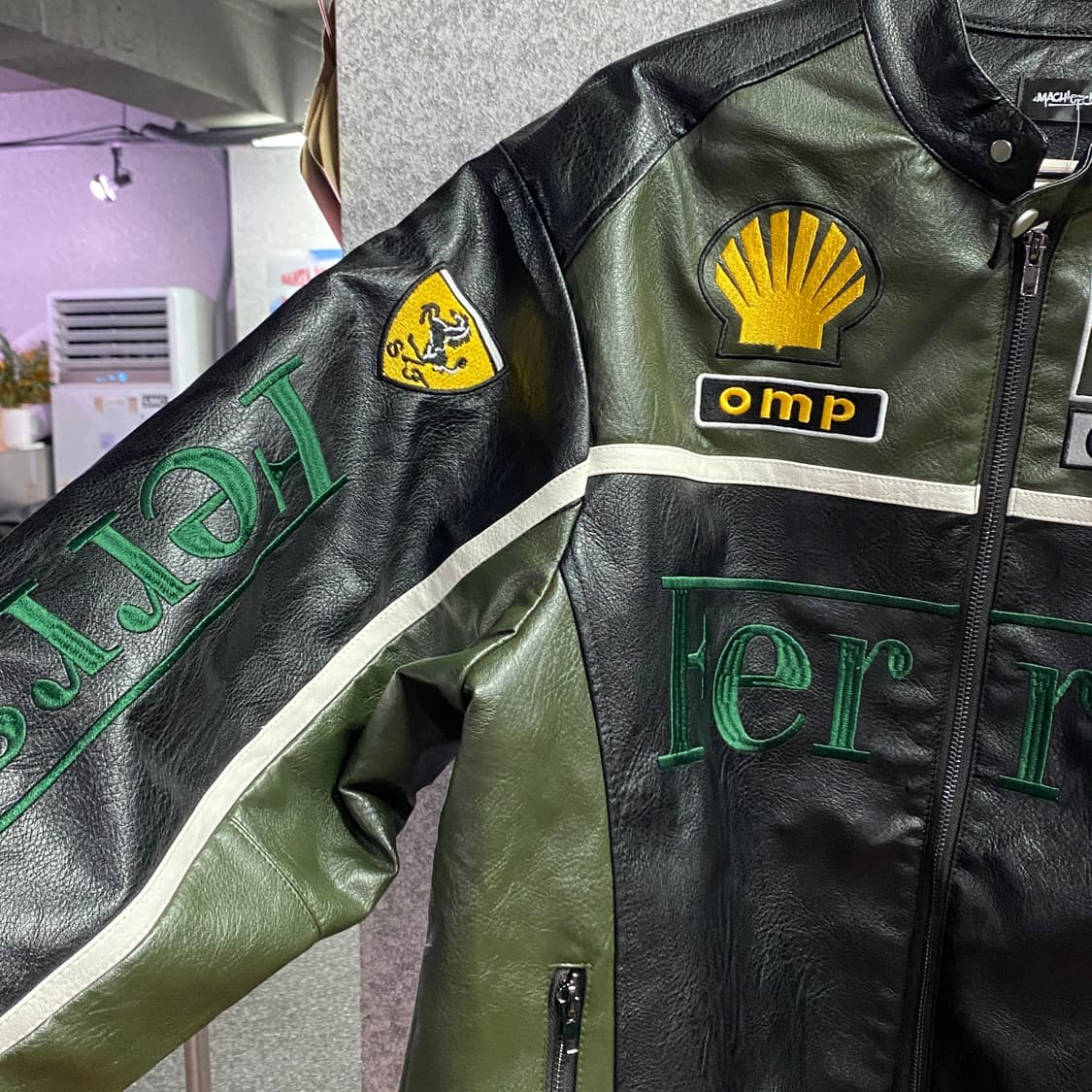 페라리 말보로 패치워크 그린 레더 레이싱 자켓 B3717 상품이미지4