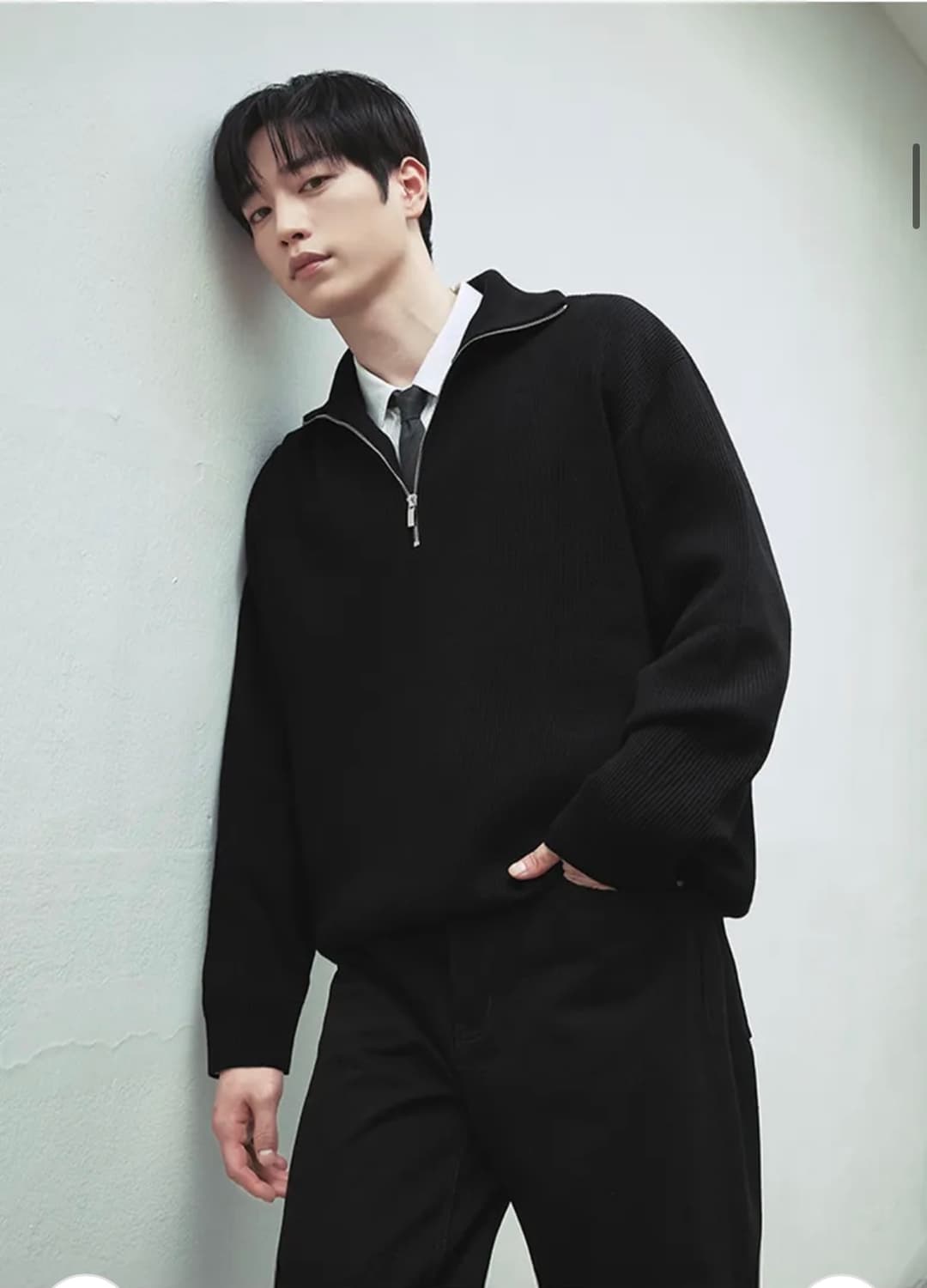 (새상품)(M) 드로우핏 오버사이즈 하프 집업 카라 울 니트 판매 상품이미지5