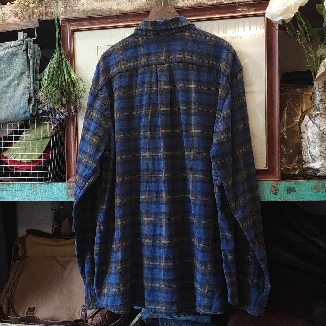 90s 팀버랜드 체크셔츠 플란넬 셔츠 헤비코튼 워크셔츠 블루 xl 상품이미지2