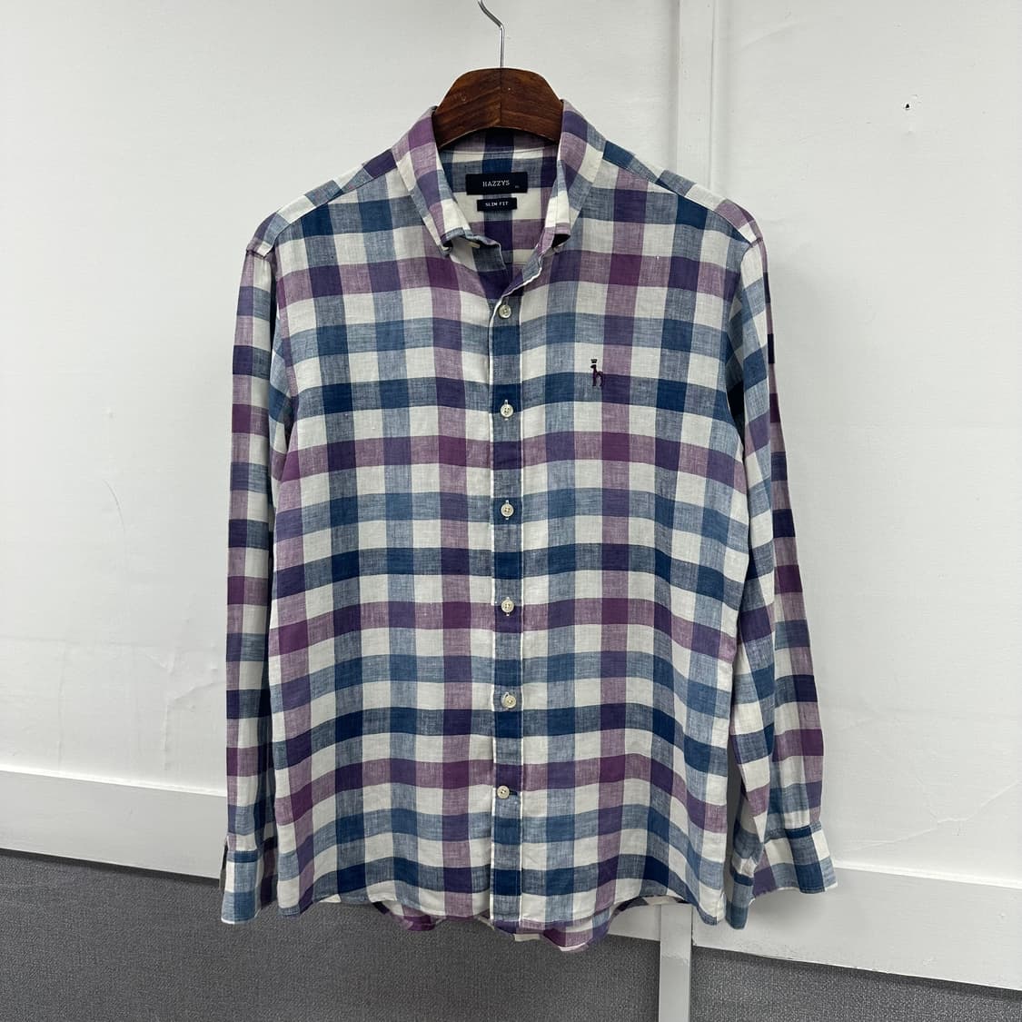 헤지스 슬림핏 린넨 체크 셔츠 남방 95 s193 상품이미지1