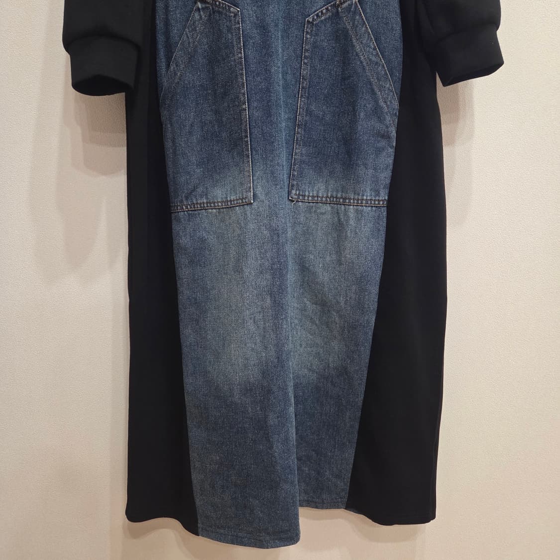 데님 블랙 배색 후드 롱 원피스 XL 상품이미지4