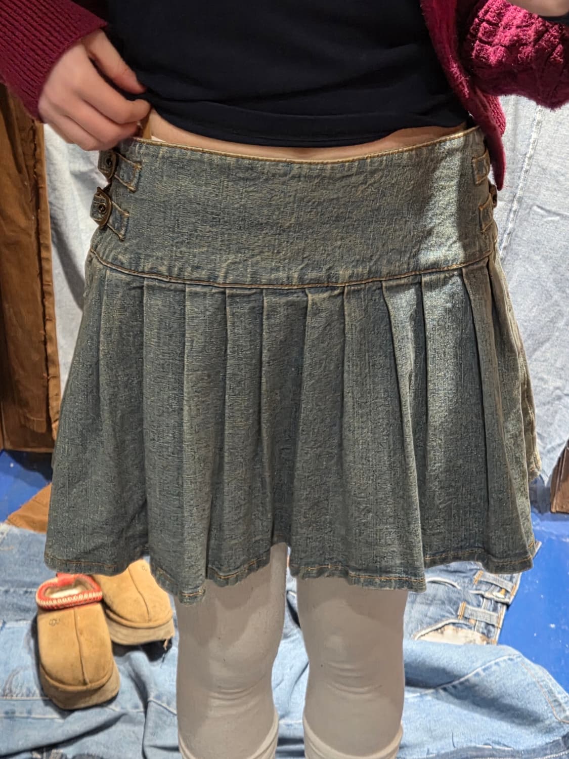 Japan vintage 데님 스트랩 플리츠 스커트 상품이미지3