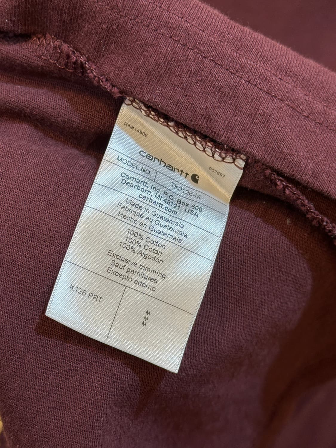 칼하트 포켓 롱슬리브 티셔츠 버건디 M  상품이미지4