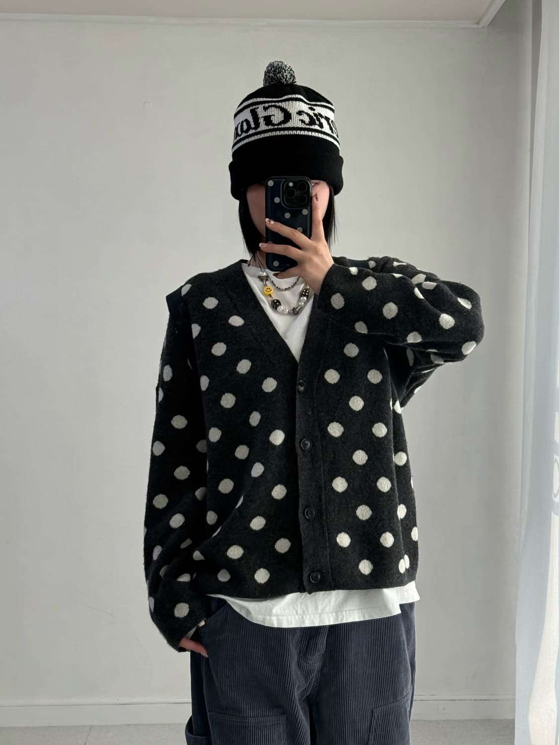 뱅뱅 차콜 도트 가디건 상품이미지4