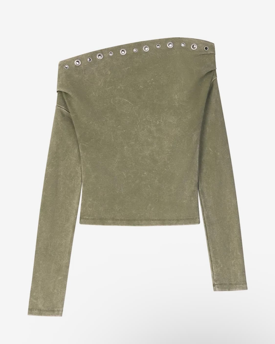 에즈이프 캘리 EYELET OFF SHOULDER T-SHIRT KHAK 상품이미지3