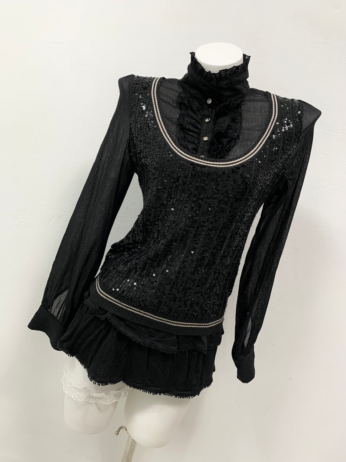 [BADINA] 고딕 레이스 펑크 글리터 블라우스 상품이미지2