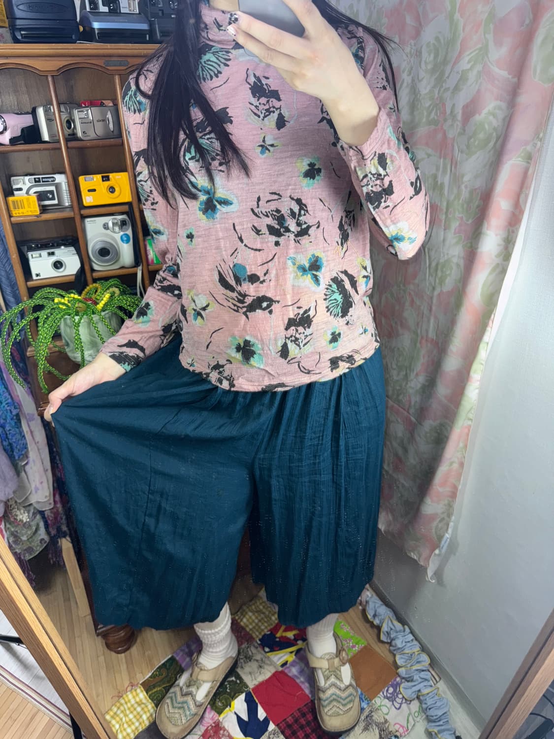 꽃무늬 레이어드 긴팔 티셔츠 / 레이어드 티셔츠 / 치마 바지 상품이미지3