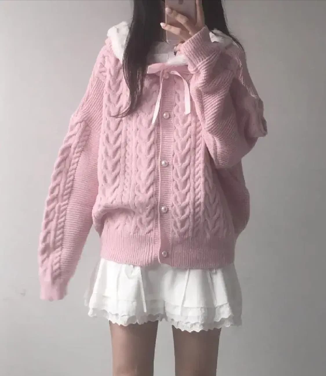 젯젯디zzd스노우버니리본가디건니트스웨터달천공주히메갸루로걀탑y2k빈티지핀터 상품이미지4