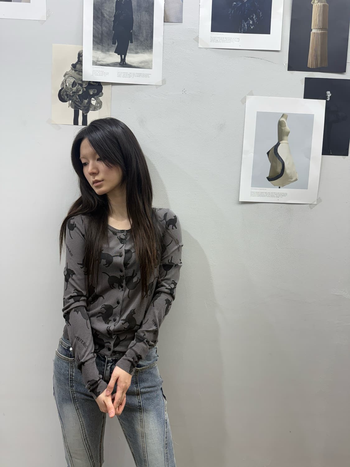 히스테릭 글래머 고양이 패턴 가디건 상품이미지1