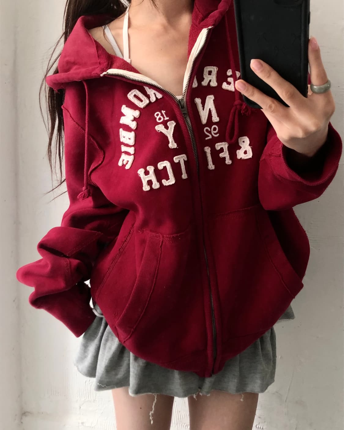 Abercrombie&Fitch 아베크롬비 버건디컬러 아플리케로고 후드집 상품이미지2