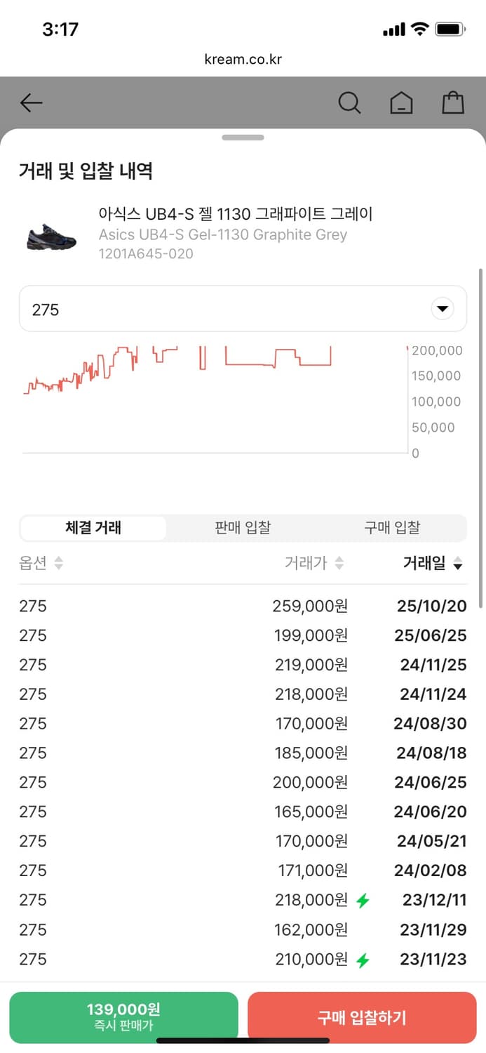 아식스 UB4-S 젤 1130 그라파이트 그레이 275 급처 상품이미지2