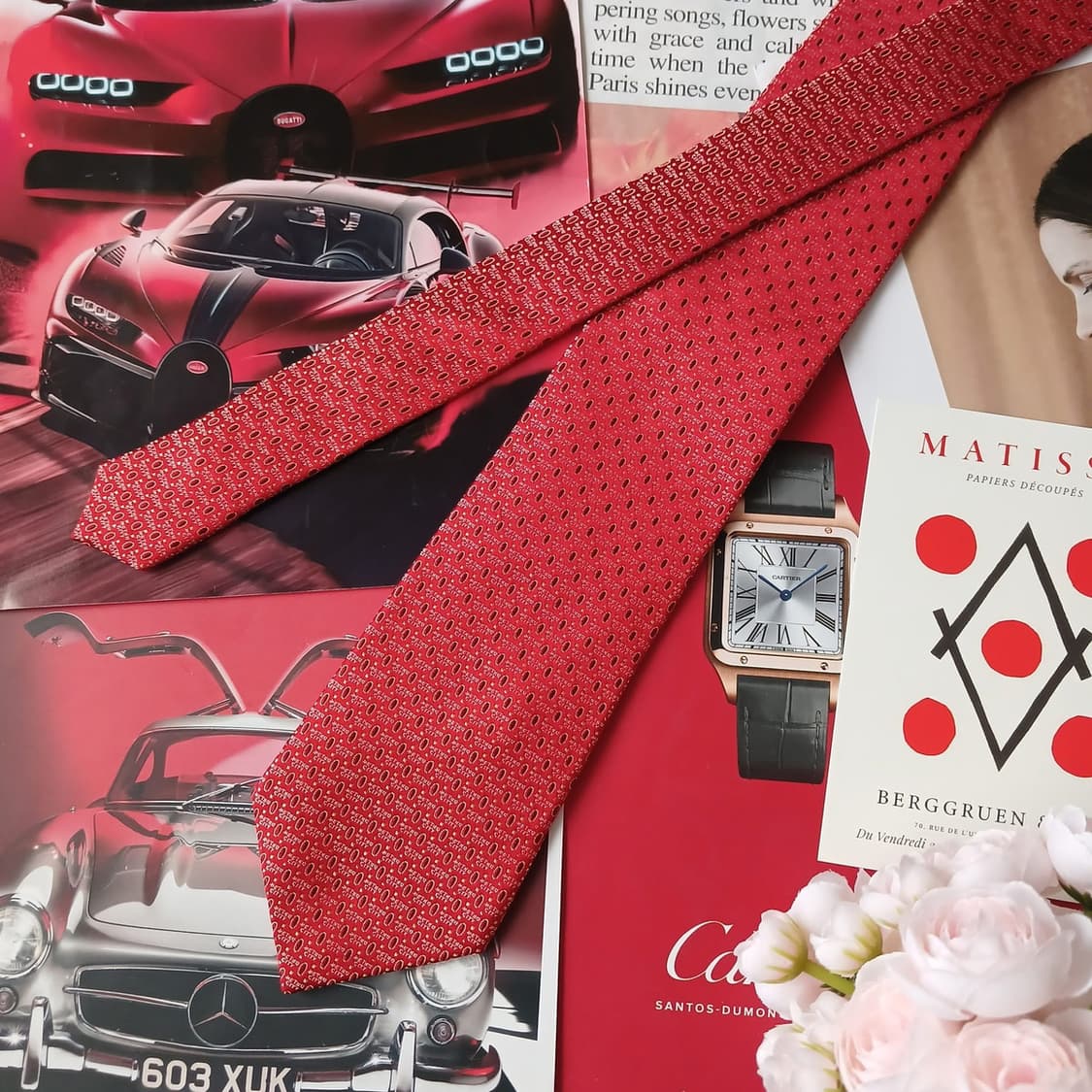 메트로시티 실크 레드 이니셜 자수 넥타이 8.7cm A+등급 A19262 상품이미지3