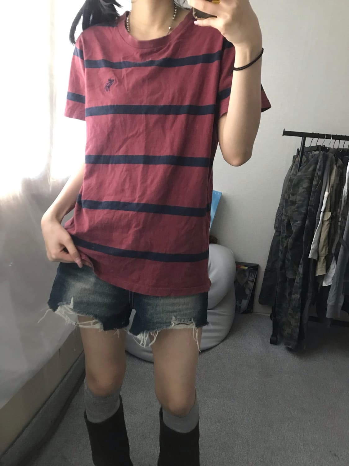 아베크롬비 버건디 스트라이프 반팔티셔츠 상품이미지6