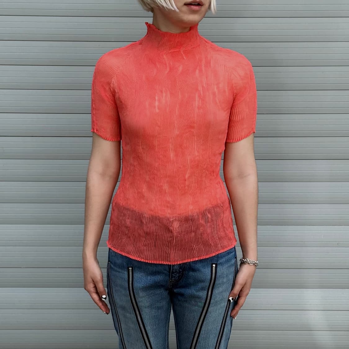 Issey Miyake Pleated Orange Pink Top 상품이미지9