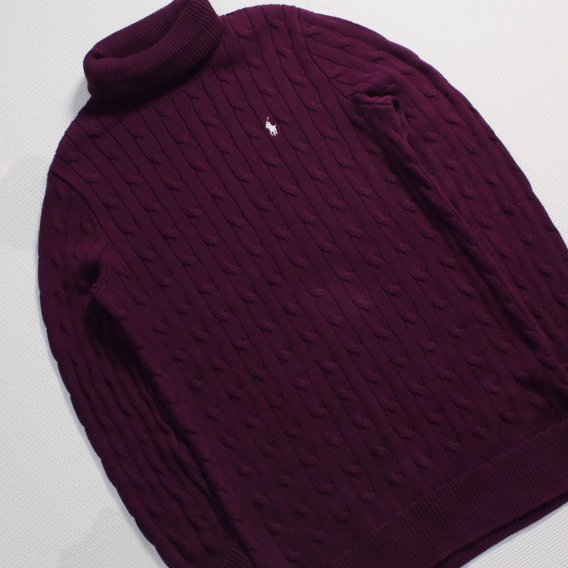 Polo 폴로 랄프로렌 스포츠 버건디 케이블 니트 터틀넥 스웨터 상품이미지4