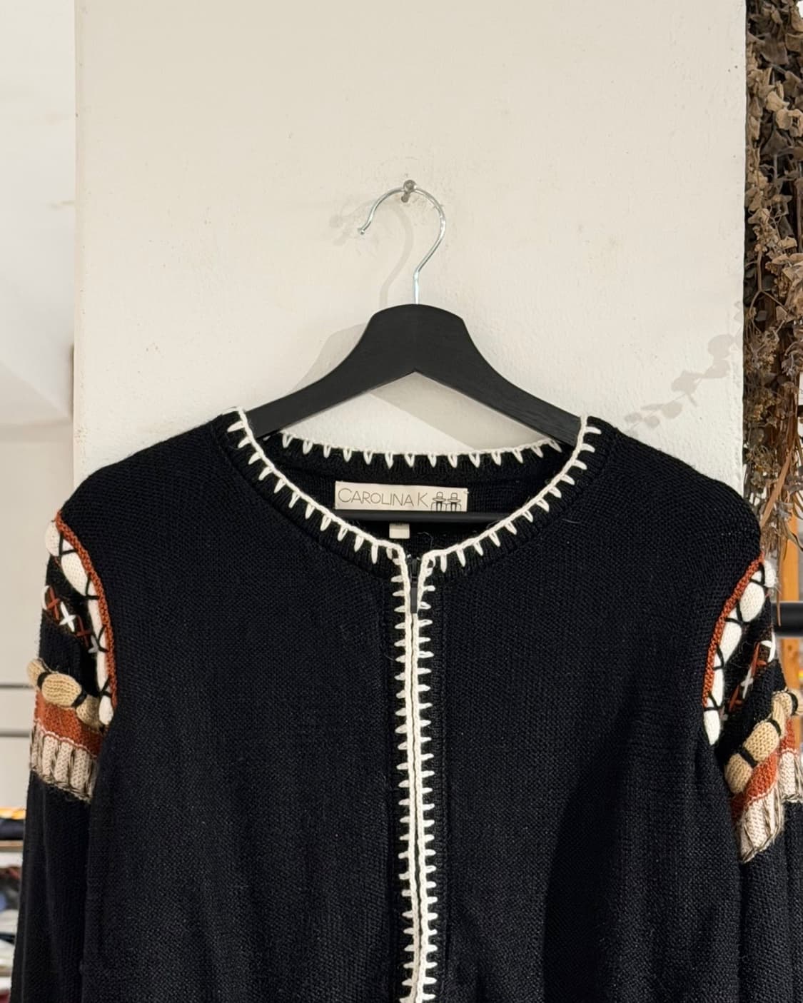 빈티지 캐롤리나 케이 블랙 배색 니트 집업 가디건 상품이미지4