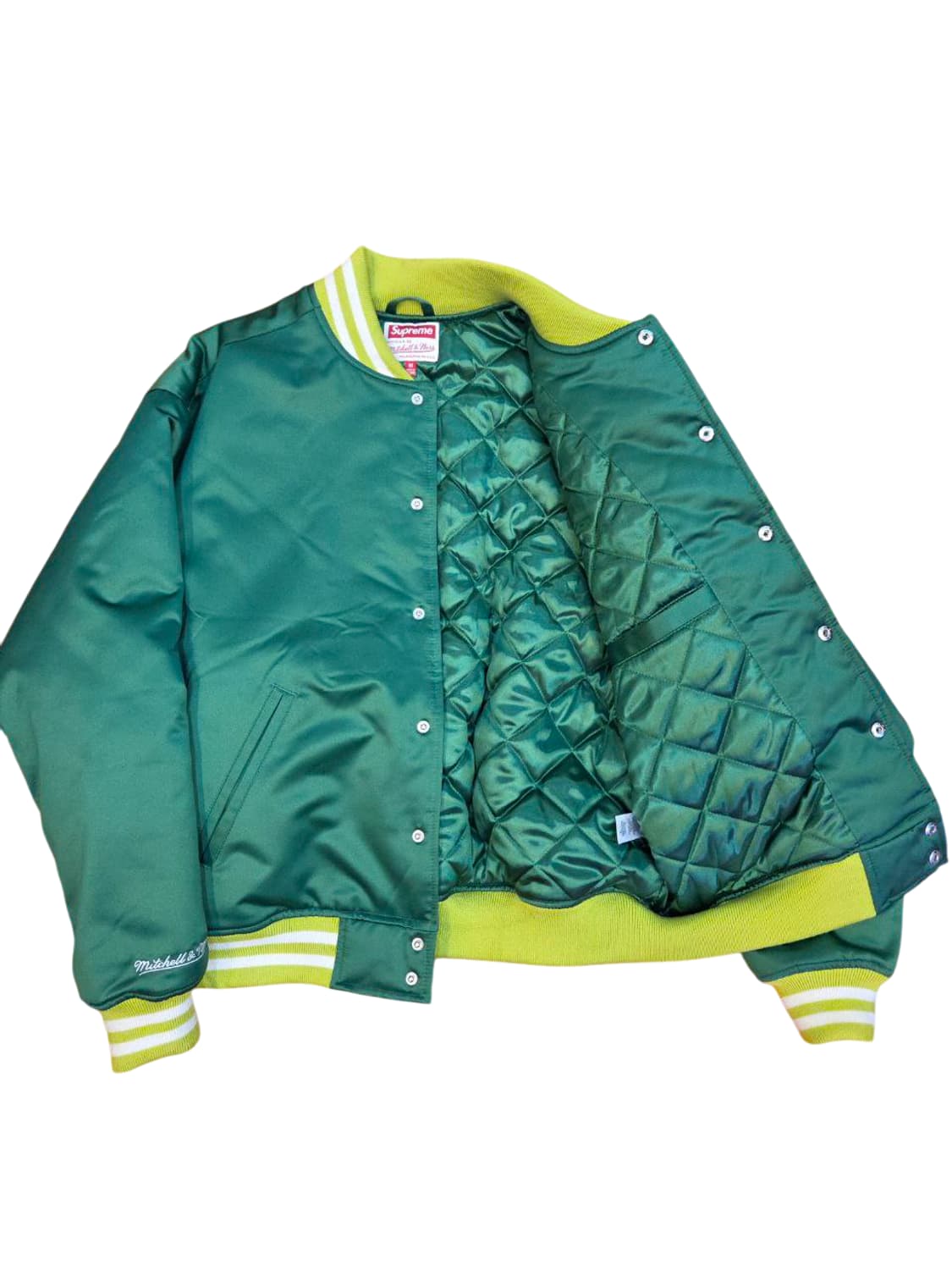24FW 슈프림 미첼 & 네스 사틴 바시티 자켓 그린  상품이미지3