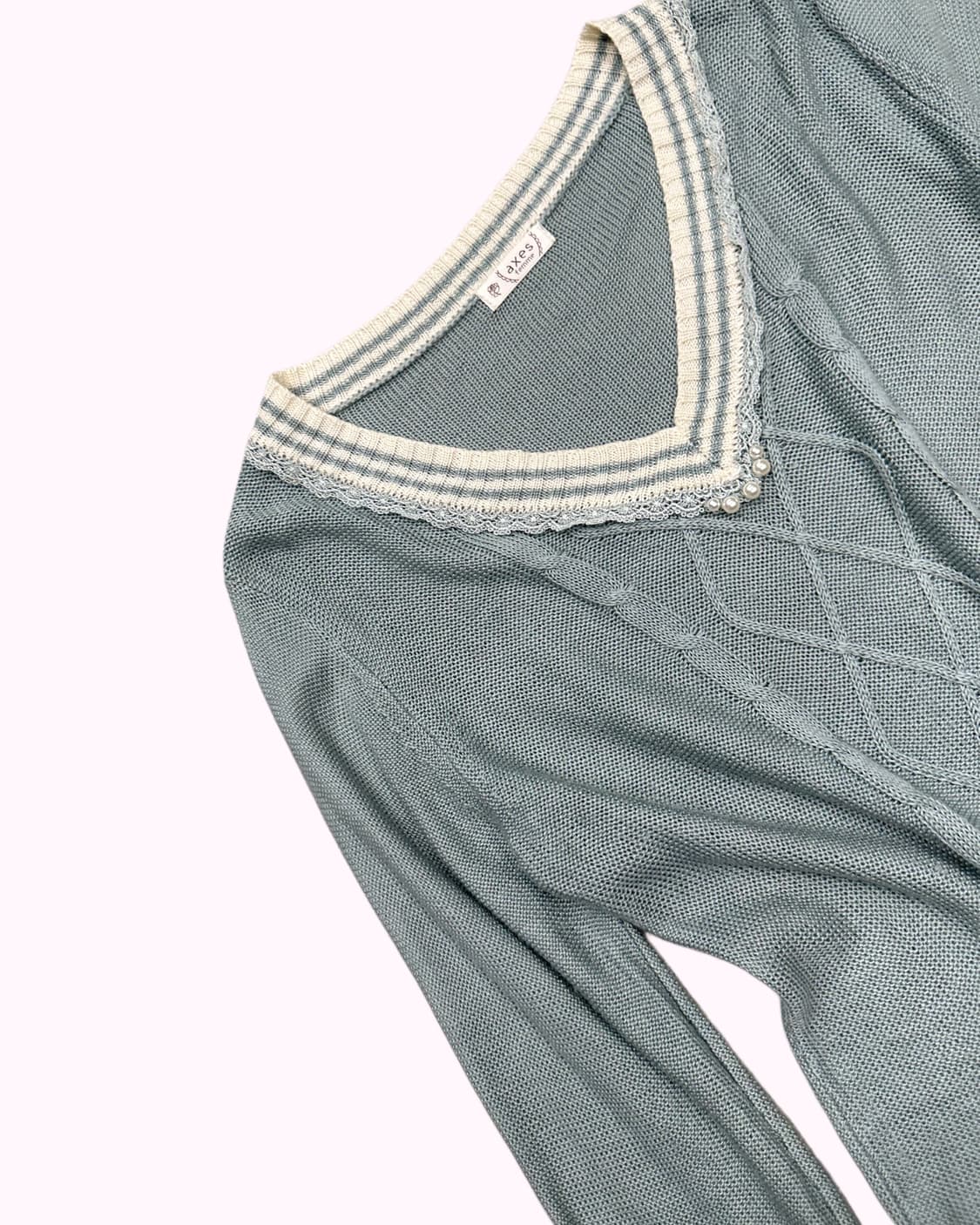 AXES FEMME mint pearl lace v-neck knit 상품이미지3