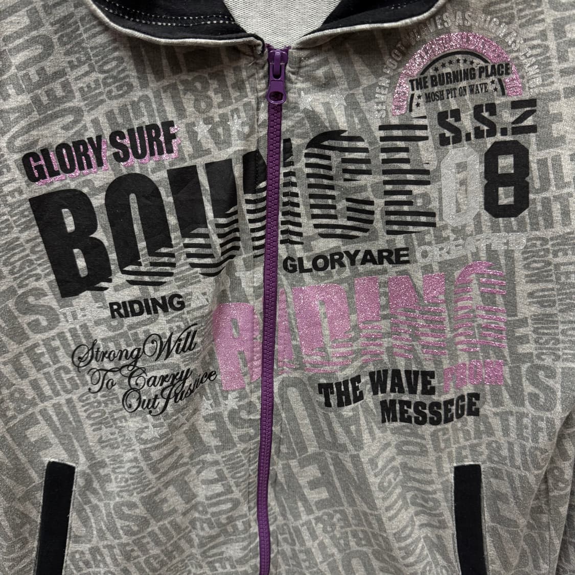 00s JPN VINTAGE 후드 집업 전후면 프린팅 포인트 그레이 상품이미지5