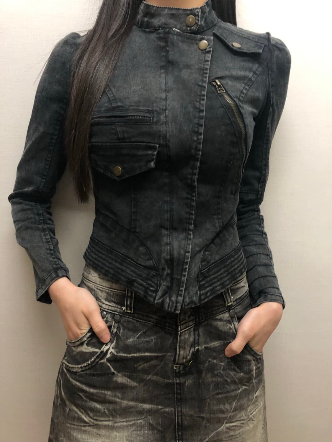 빈티지 블랙 펑크 데님 자켓 상품이미지1