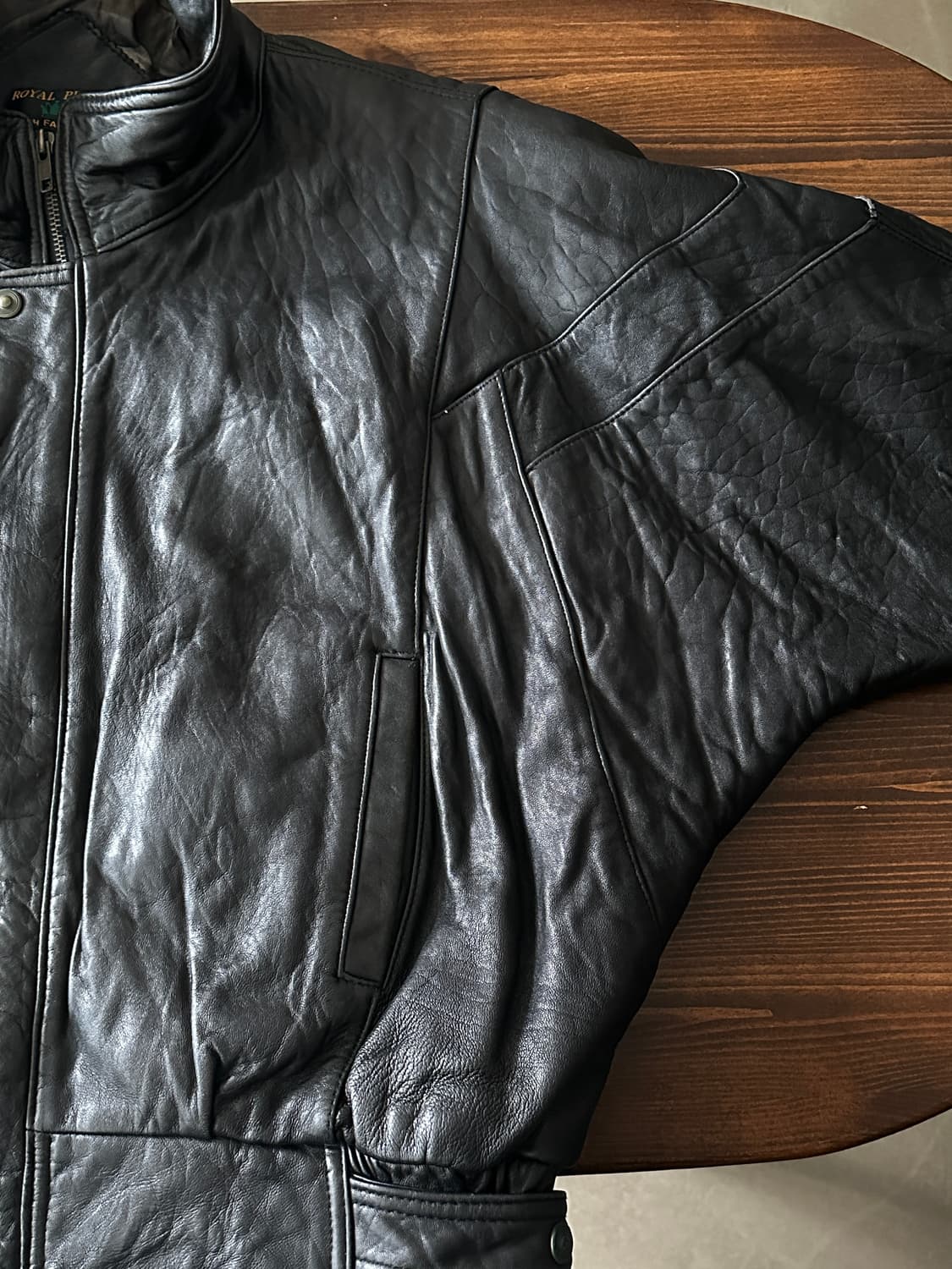 90s 빈티지 하이넥 레더 블루종  상품이미지4