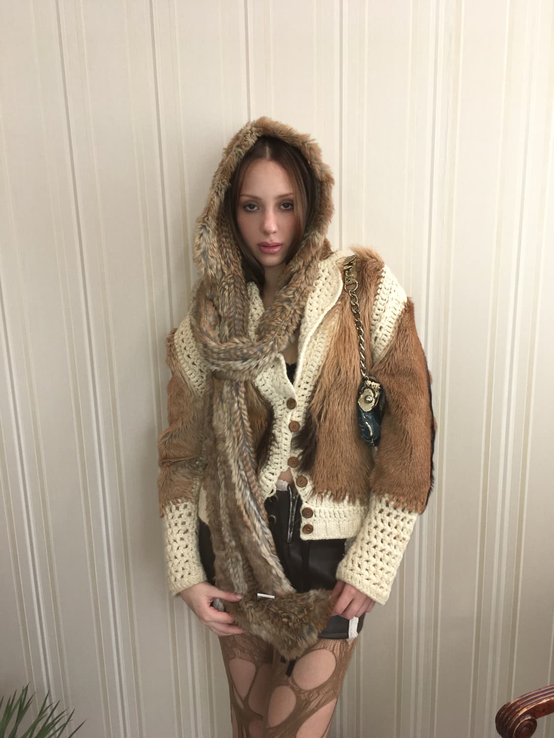 Valencia brown rabbit fur hood muffler 상품이미지6