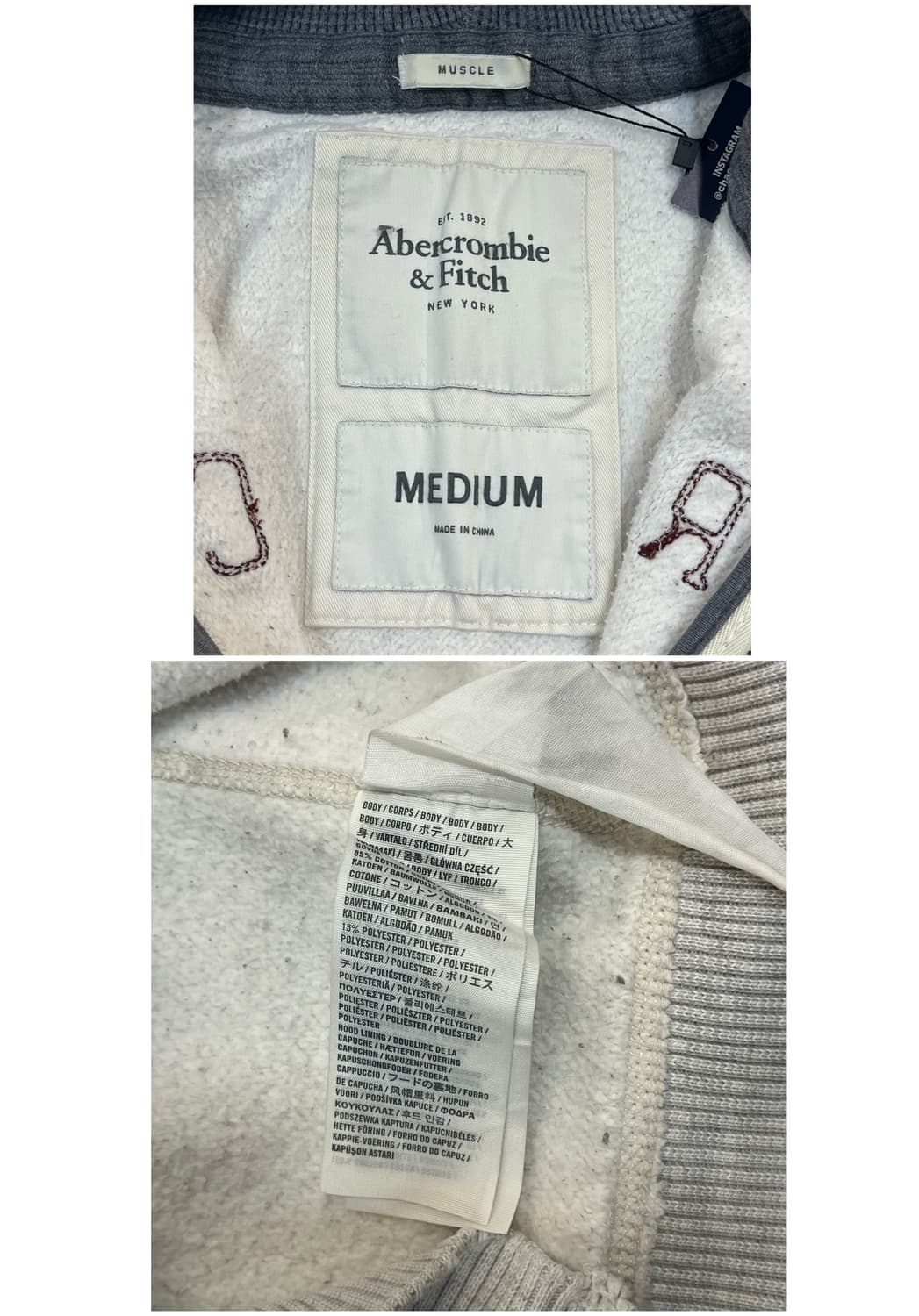 아베크롬비 기모 후드집업 화이트 M #csz3974 상품이미지3