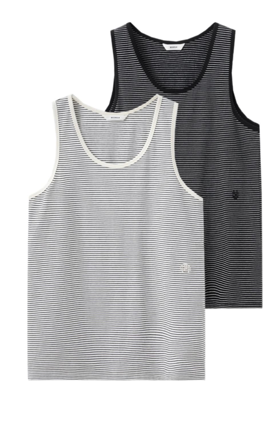 문선 스트라이프 슬리브리스 (아이보리/블랙) 상품이미지1