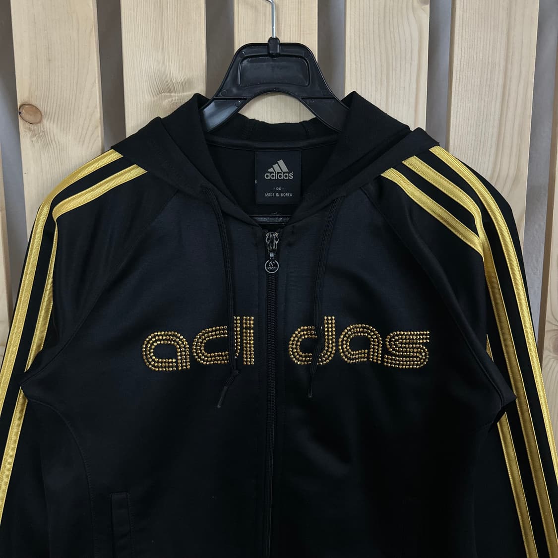 (S) 아디다스 골드 블랙 큐빅 후드 져지 집업 트랙탑 상품이미지4