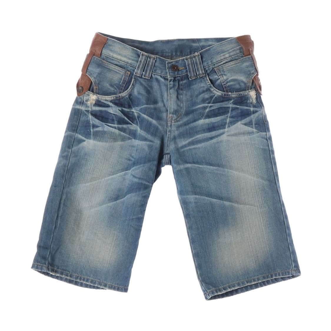 Burney Cocoa 가죽 배색 그런지 워싱 데님 쇼츠 M 상품이미지1