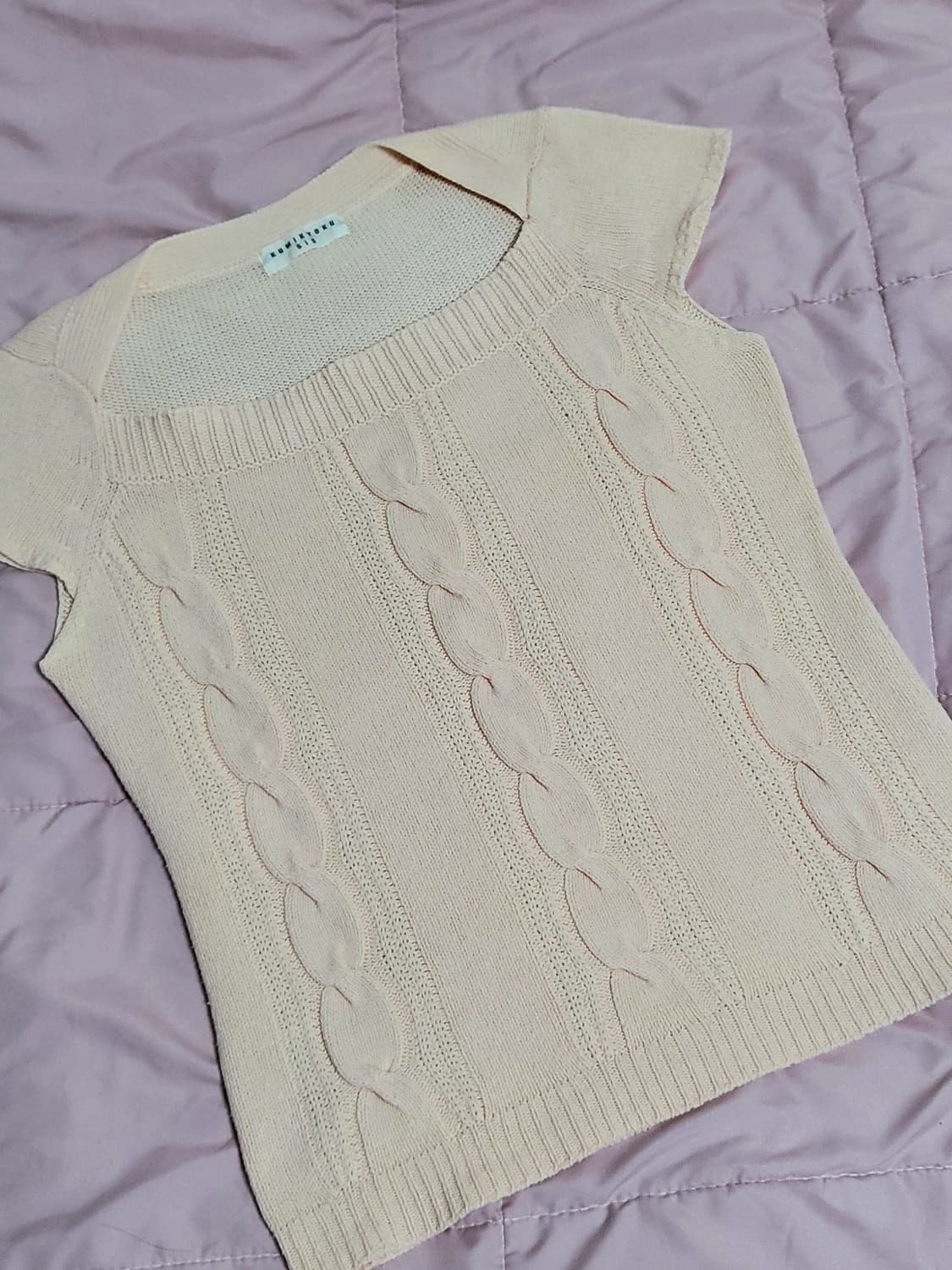 반소매 꽈배기 핑크 니트 상품이미지2