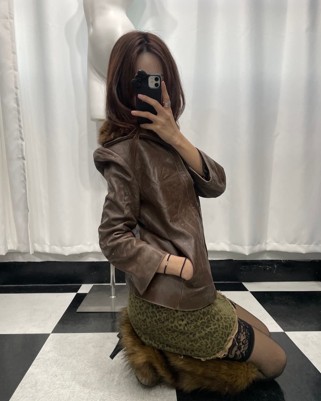 🎸빈티지 브라운 퍼 레더 자켓 상품이미지2