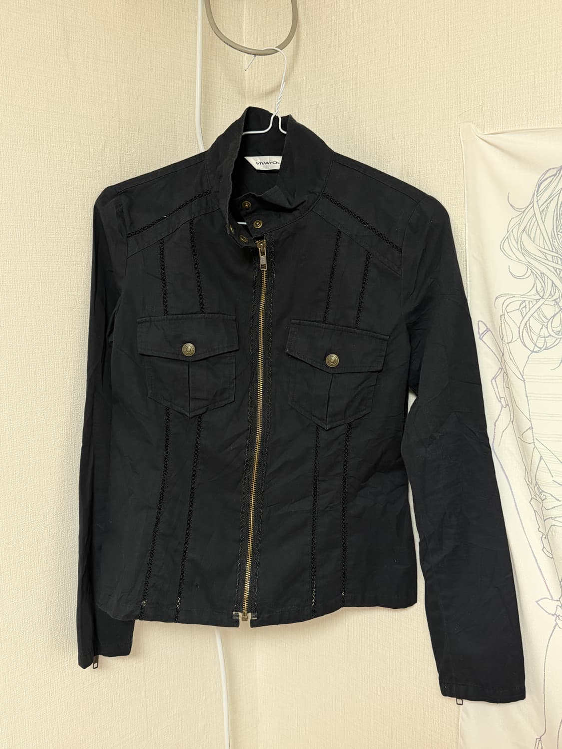 빈티지 레이스 검정 면 자켓 상품이미지1