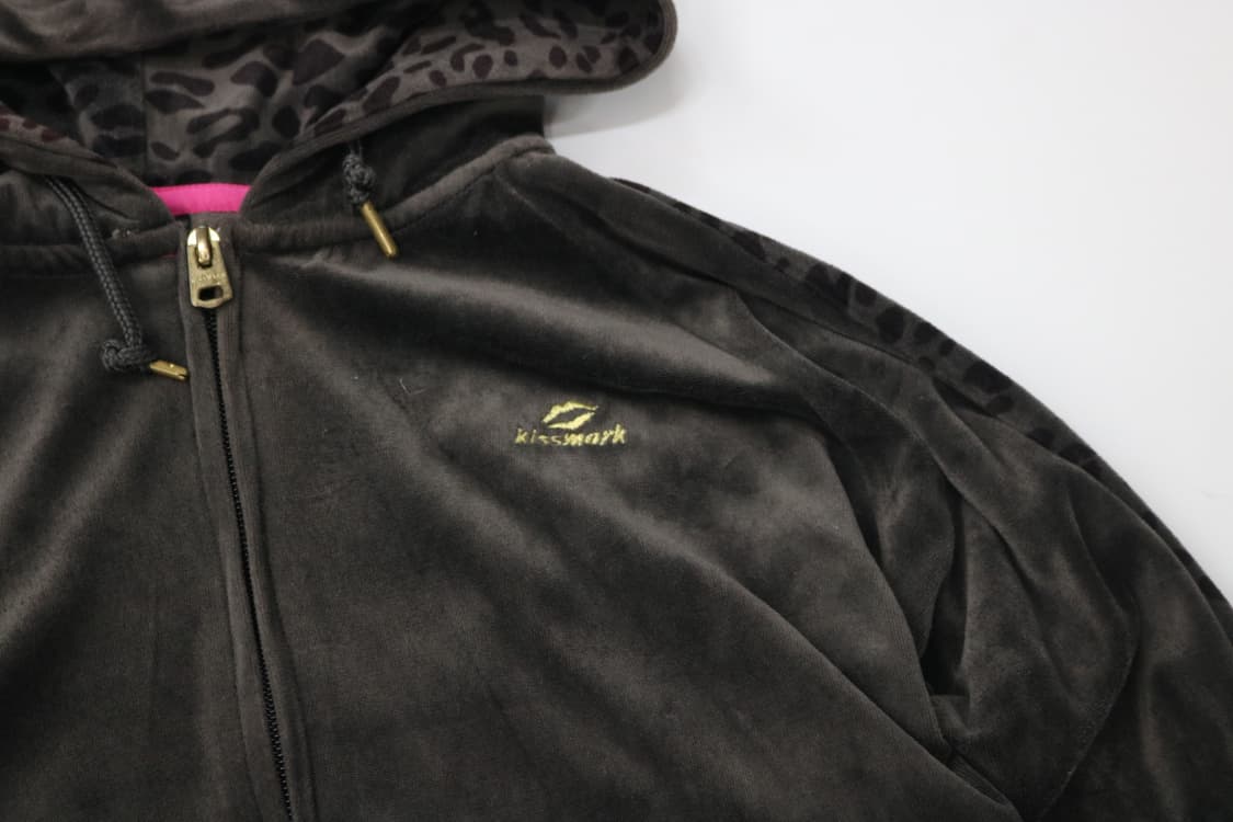kissmark 키스마크 빈티지 레오파드 사이드라인 벨로아 후드 집업 L 상품이미지4