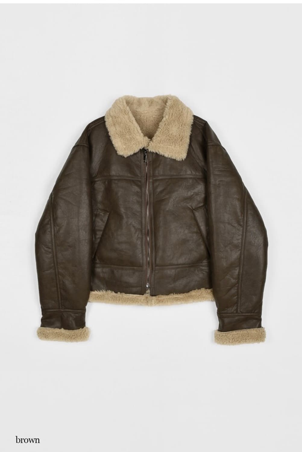 새상품) 메리어라운드 자체제작 비건 레더 무스탕 자켓 브라운 상품이미지3