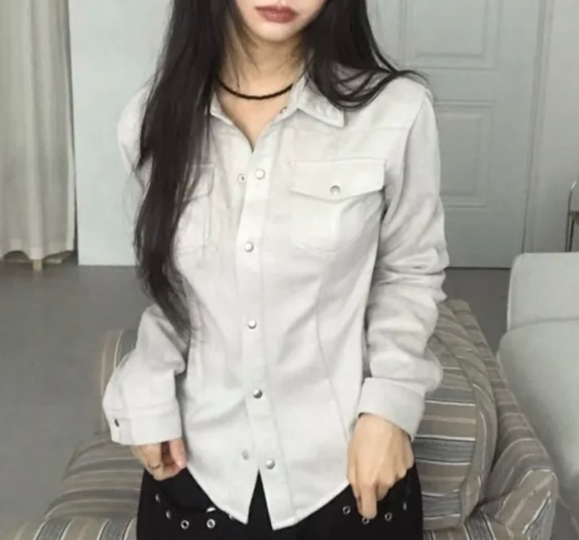 새상품) 스톤 스판 스웨이드 슬림핏 투포켓 남방 상품이미지2