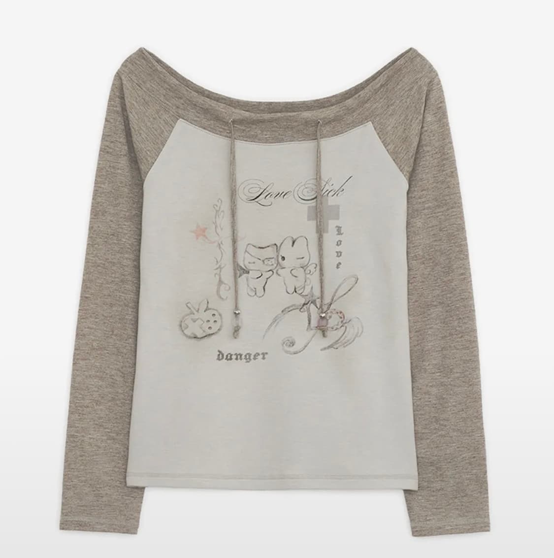 허그유어스킨 러브 시크 드로잉 오프숄더 탑 브라운 롱슬리브 25fw 상품이미지1