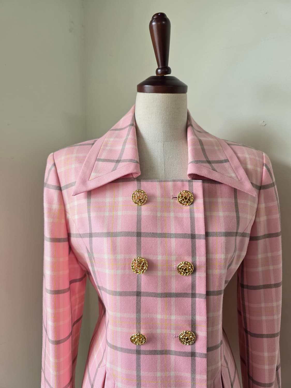 핑크 체크 더블 금장 버튼 자켓 상품이미지3
