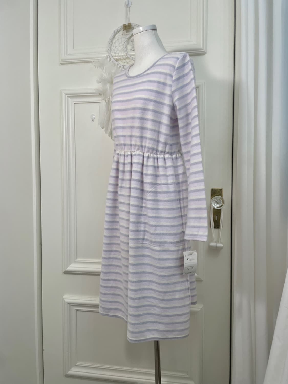 purple stripe waist shirring pocket home 상품이미지2