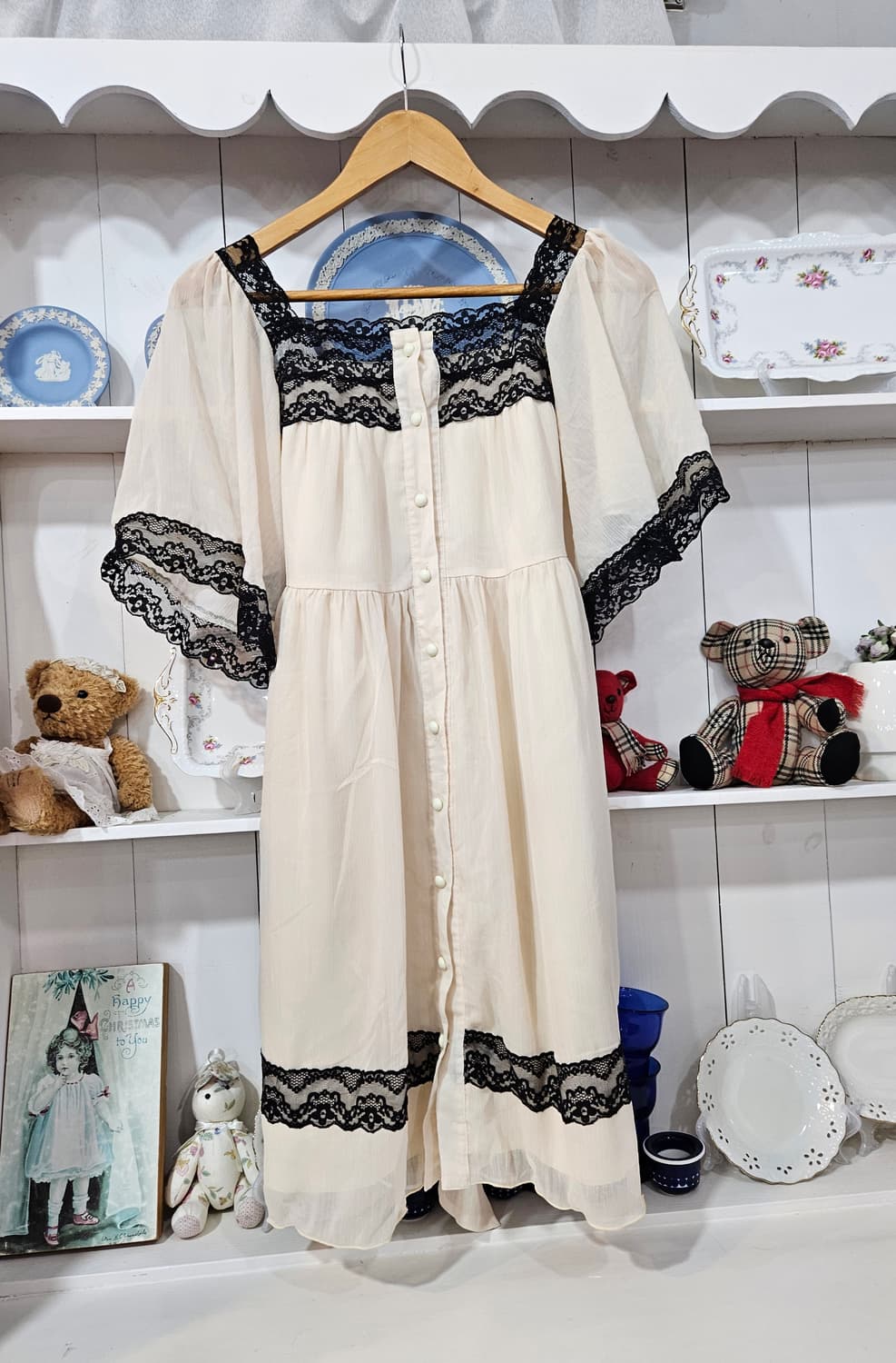 아이보리 블랙 레이스 로맨틱 원피스 상품이미지2