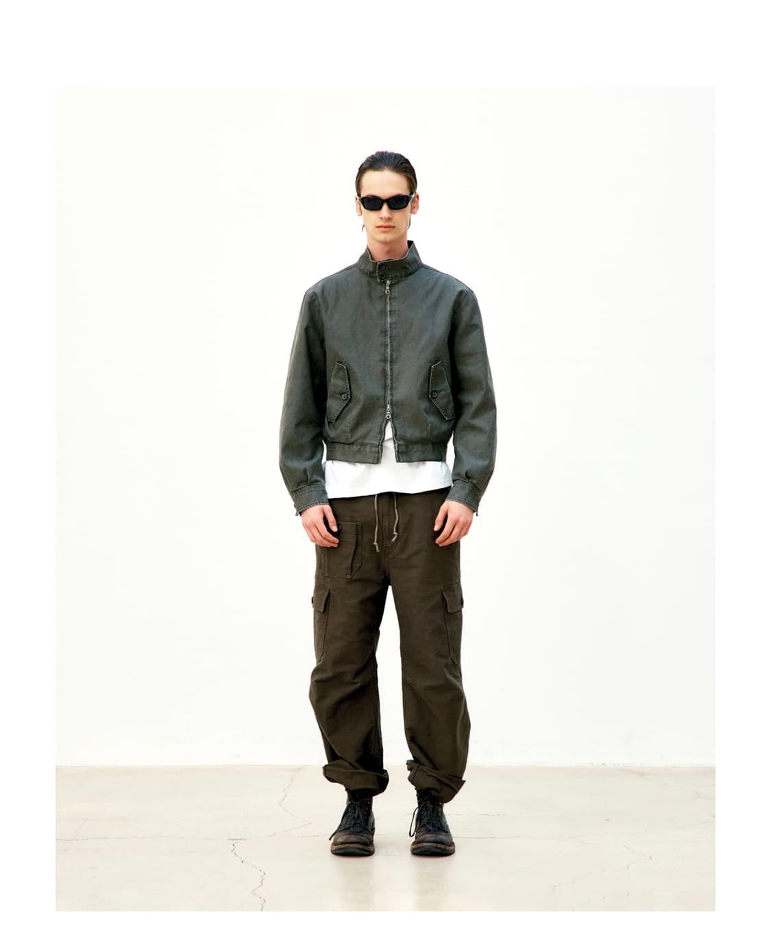 쿠어 25fw 크롭 워시드 해링턴 자켓 (워시드카키) S사이즈 상품이미지4