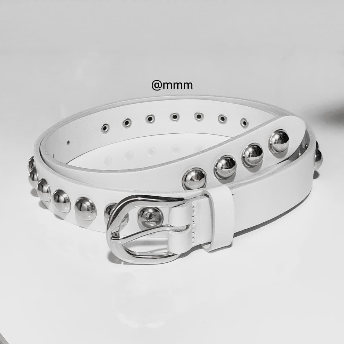 [Unisex] 빅볼 스터드 리얼가죽 벨트 화이트 상품이미지3