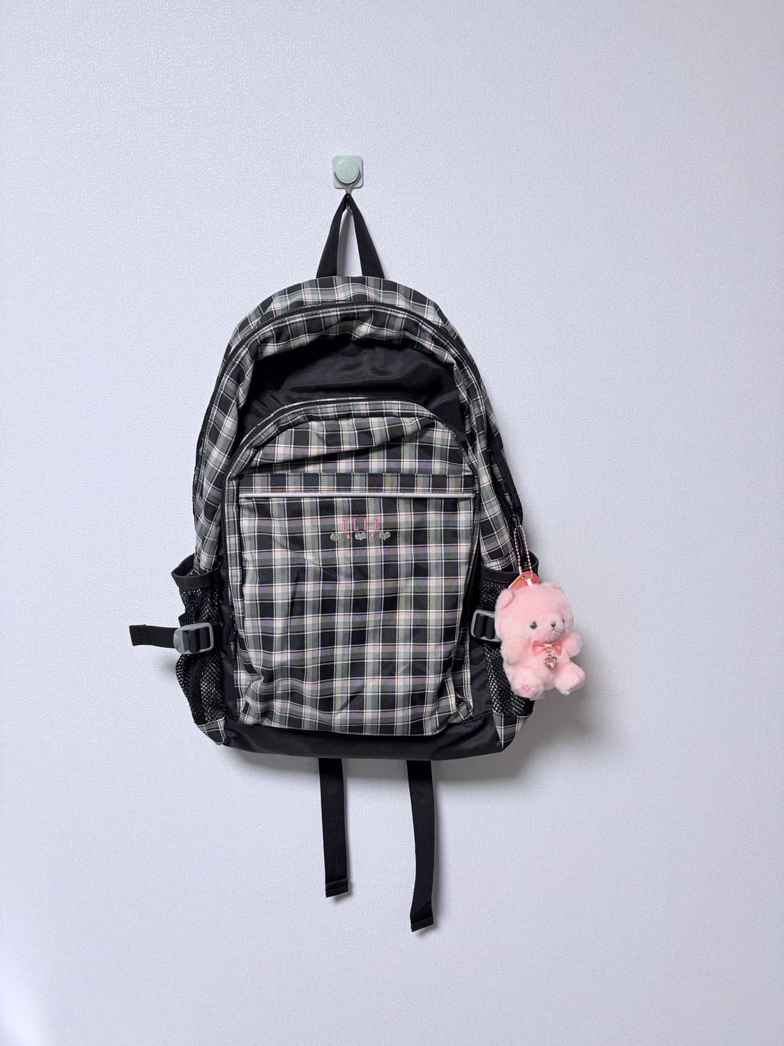 elle 엘르 일본 빈티지 체크 백팩 블랙 핑크 y2k 교복 모리걸 갸루 상품이미지1
