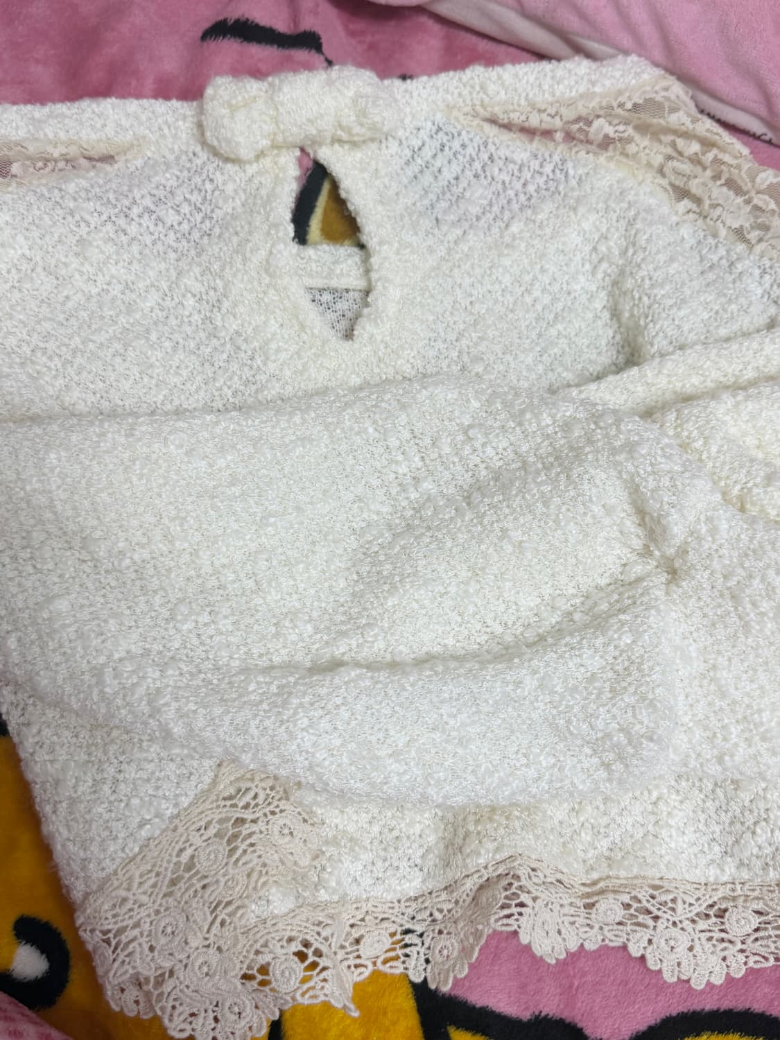 리즈리사 레이스 뒷리본 크롭 아이보리 니트 라떼갸루 히메갸루 히메카지 상품이미지2