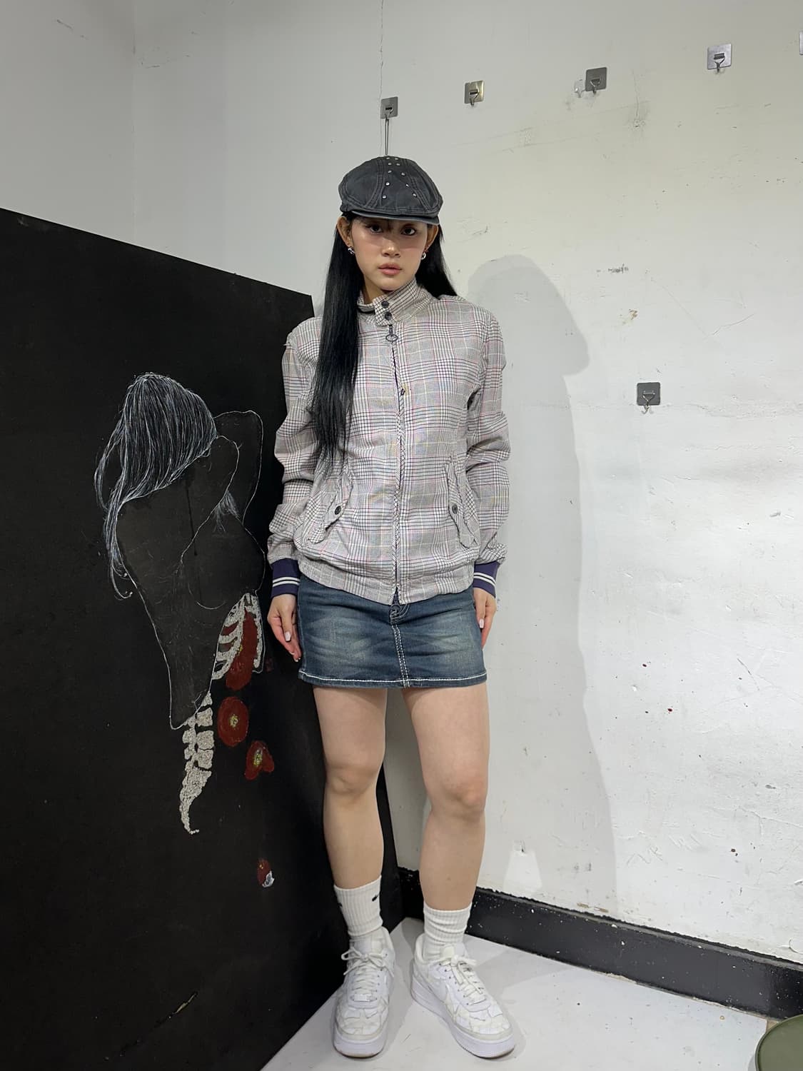 디젤 하이넥 투웨이 트단 체크 바스티 자켓 상품이미지1